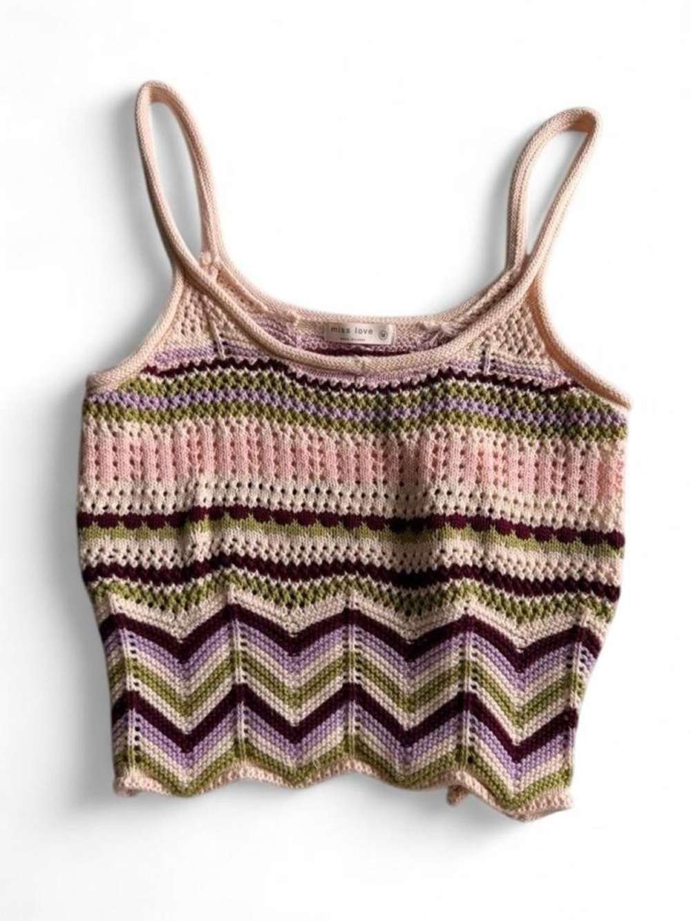 Striped Crochet Tank with Pink & Olive Accents